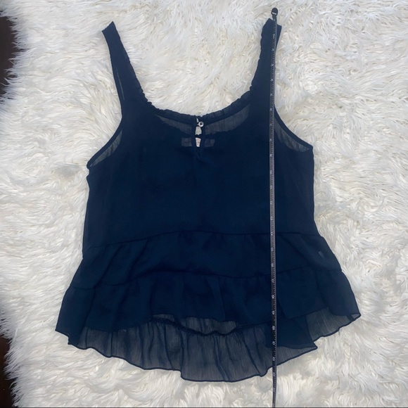 Abercrombie & Fitch | Sheer Peplum Tank Top Ruffle Eyelet Blouse Navy Blue - Picture 13 of 14